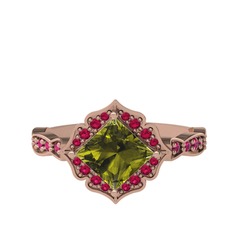 Minimal Gea Yüzük - Peridot ve rodolit garnet 18 ayar rose altın yüzük #w1msdf