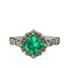 Yeşil kuvars ve peridot 8 ayar beyaz altın yüzük