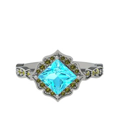 Minimal Gea Yüzük - Akuamarin ve peridot 8 ayar beyaz altın yüzük #x5tfpb