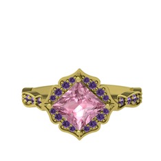 Minimal Gea Yüzük - Pembe kuvars ve ametist 14 ayar altın yüzük #xvtve2