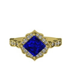 Minimal Gea Yüzük - Lab safir ve swarovski 925 ayar altın kaplama gümüş yüzük #ya20cw