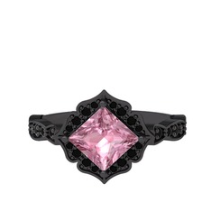 Minimal Gea Yüzük - Pembe kuvars ve siyah zirkon 925 ayar siyah rodyum kaplama gümüş yüzük #yaqlv7