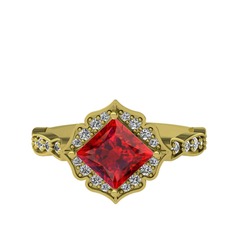 Garnet ve swarovski 14 ayar altın yüzük