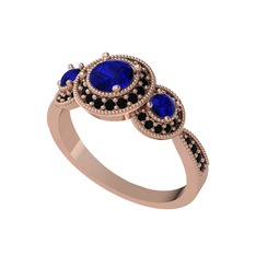 Elia Tria Yüzük - Lab safir ve siyah zirkon 8 ayar rose altın yüzük #10a48m4
