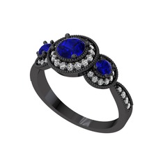 Elia Tria Yüzük - Lab safir ve swarovski 925 ayar siyah rodyum kaplama gümüş yüzük #10d1xoz