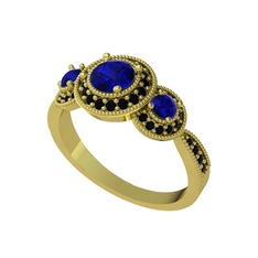 Elia Tria Yüzük - Lab safir ve siyah zirkon 18 ayar altın yüzük #113cnt1