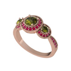 Peridot ve rodolit garnet 925 ayar rose altın kaplama gümüş yüzük