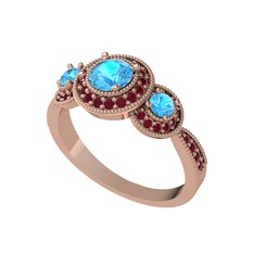 Akuamarin ve kök yakut 18 ayar rose altın yüzük