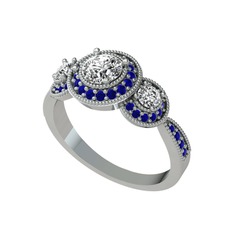 Elia Tria Yüzük - Swarovski ve lab safir 8 ayar beyaz altın yüzük #1258enb