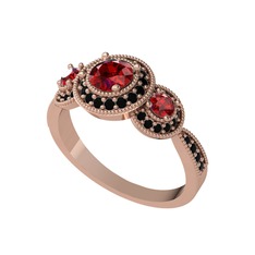 Elia Tria Yüzük - Garnet ve siyah zirkon 14 ayar rose altın yüzük #13nqnf1