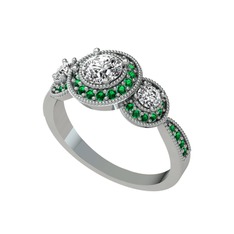 Elia Tria Yüzük - Swarovski ve yeşil kuvars 18 ayar beyaz altın yüzük #14aianw