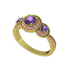 Elia Tria Yüzük - Ametist ve pembe kuvars 18 ayar altın yüzük #16chn80