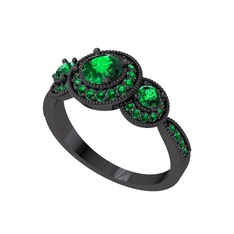 Elia Tria Yüzük - Yeşil kuvars 925 ayar siyah rodyum kaplama gümüş yüzük #16damef