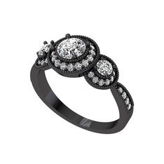 Elia Tria Yüzük - Swarovski ve pırlanta 925 ayar siyah rodyum kaplama gümüş yüzük (0.462 karat) #17bjet5