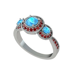 Akuamarin ve garnet 14 ayar beyaz altın yüzük