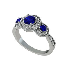 Elia Tria Yüzük - Lab safir ve beyaz zirkon 8 ayar beyaz altın yüzük #1902tam