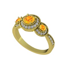 Elia Tria Yüzük - Sitrin ve swarovski 925 ayar altın kaplama gümüş yüzük #19viseg