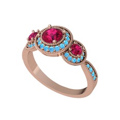Elia Tria Yüzük - Rodolit garnet ve akuamarin 14 ayar rose altın yüzük #19xjurm