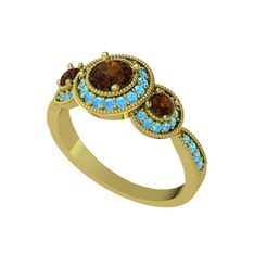 Elia Tria Yüzük - Dumanlı kuvars ve akuamarin 925 ayar altın kaplama gümüş yüzük #1bclpmz