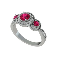 Elia Tria Yüzük - Rodolit garnet ve swarovski 8 ayar beyaz altın yüzük #1bwfav9