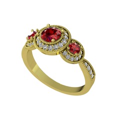 Garnet ve beyaz zirkon 18 ayar altın yüzük
