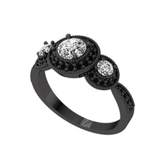 Elia Tria Yüzük - Pırlanta ve siyah zirkon 925 ayar siyah rodyum kaplama gümüş yüzük (1.5 karat) #1coy07y