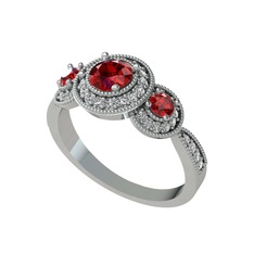 Garnet ve swarovski 14 ayar beyaz altın yüzük