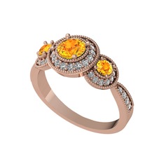 Elia Tria Yüzük - Sitrin ve swarovski 18 ayar rose altın yüzük #1diffh2