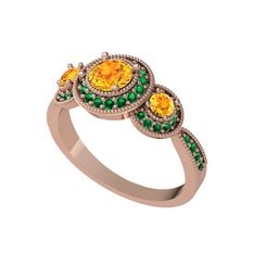 Elia Tria Yüzük - Sitrin ve yeşil kuvars 18 ayar rose altın yüzük #1e30hep