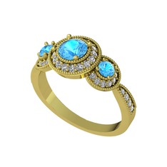 Akuamarin ve swarovski 8 ayar altın yüzük