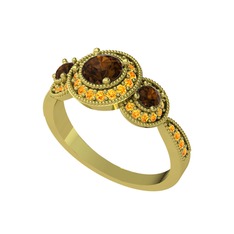 Elia Tria Yüzük - Dumanlı kuvars ve sitrin 8 ayar altın yüzük #1ef1qp3