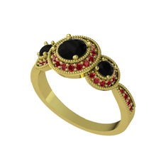 Elia Tria Yüzük - Siyah zirkon ve garnet 18 ayar altın yüzük #1fd8i0s