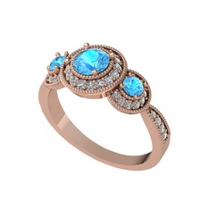 Akuamarin ve swarovski 18 ayar rose altın yüzük