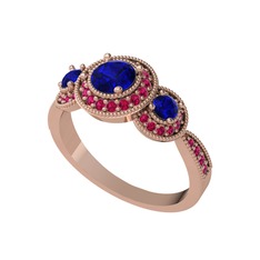 Elia Tria Yüzük - Lab safir ve rodolit garnet 14 ayar rose altın yüzük #1gaccqp