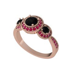 Siyah zirkon ve rodolit garnet 14 ayar rose altın yüzük