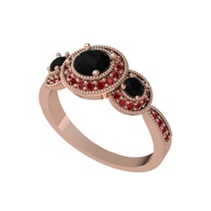 Elia Tria Yüzük - Siyah zirkon ve garnet 8 ayar rose altın yüzük #1gstsmd