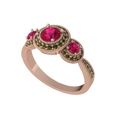 Elia Tria Yüzük - Rodolit garnet ve peridot 14 ayar rose altın yüzük #1hz15sk