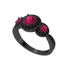 Elia Tria Yüzük - Rodolit garnet ve siyah zirkon 925 ayar siyah rodyum kaplama gümüş yüzük #1idehz2