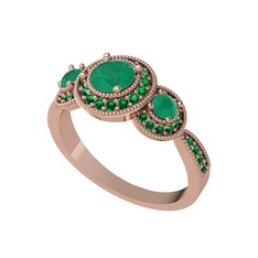 Elia Tria Yüzük - Kök zümrüt ve yeşil kuvars 14 ayar rose altın yüzük #1igmj5x