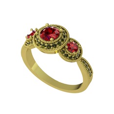 Elia Tria Yüzük - Garnet ve peridot 925 ayar altın kaplama gümüş yüzük #1iv3f7f