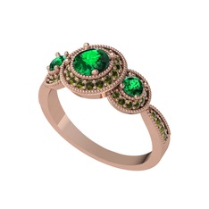 Elia Tria Yüzük - Yeşil kuvars ve peridot 14 ayar rose altın yüzük #1iwtkal