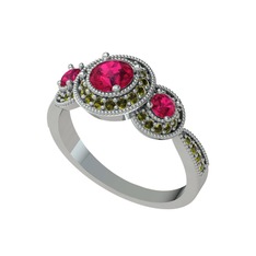 Elia Tria Yüzük - Rodolit garnet ve peridot 8 ayar beyaz altın yüzük #1iwtz0t