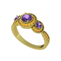 Ametist ve sitrin 925 ayar altın kaplama gümüş yüzük