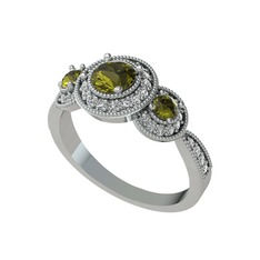 Peridot ve swarovski 8 ayar beyaz altın yüzük