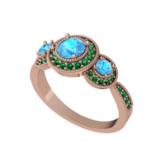 Akuamarin ve yeşil kuvars 18 ayar rose altın yüzük