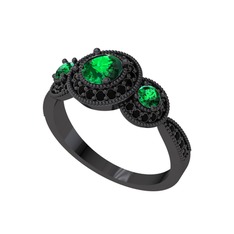 Elia Tria Yüzük - Yeşil kuvars ve siyah zirkon 925 ayar siyah rodyum kaplama gümüş yüzük #1ko0m0q