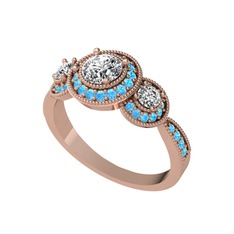 Elia Tria Yüzük - Swarovski ve akuamarin 8 ayar rose altın yüzük #1layrmr
