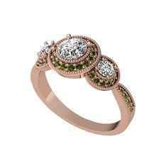 Elia Tria Yüzük - Swarovski ve peridot 925 ayar rose altın kaplama gümüş yüzük #1ldd410