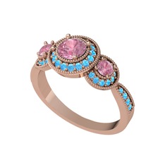 Pembe kuvars ve akuamarin 8 ayar rose altın yüzük