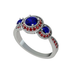 Lab safir ve garnet 18 ayar beyaz altın yüzük